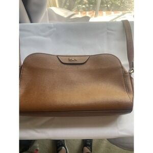 Lauren Ralph Lauren Women's Tate Crossbody Bag Purse Leather Brown Gold